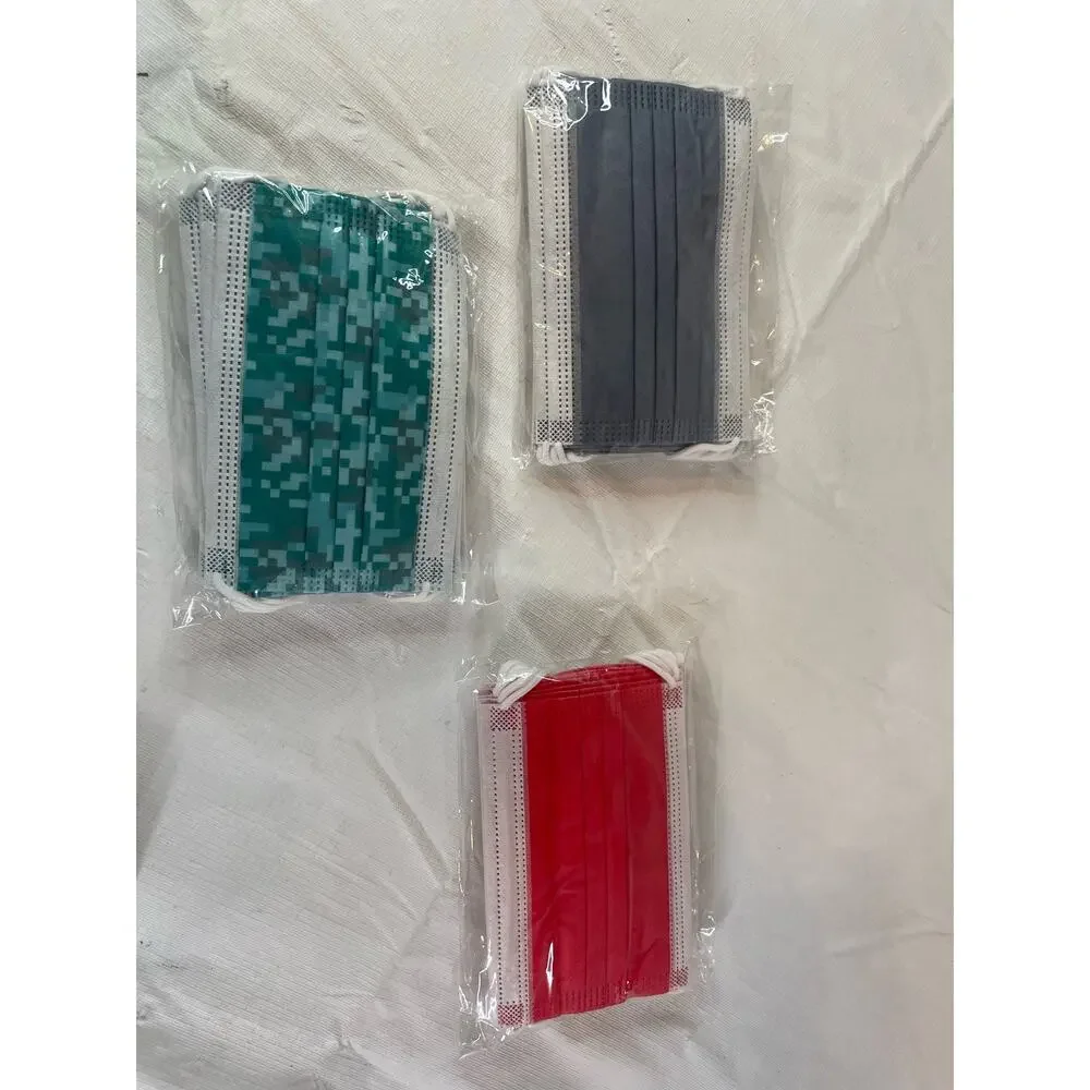 30 Children's Disposable Masks Red Green Gray New